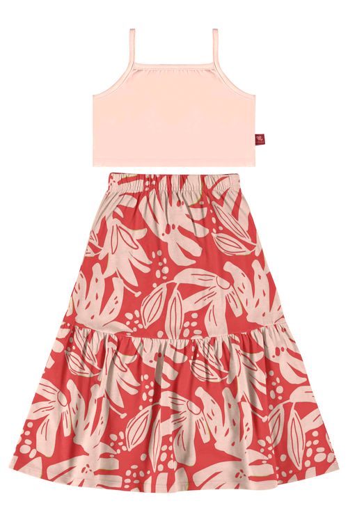 Conjunto com Regata Cropped e Saia Midi para Menina (Rosa) Bee Loop