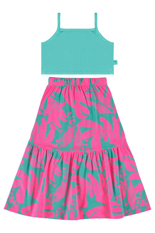 Conjunto com Regata Cropped e Saia Midi para Menina (Verde) Bee Loop