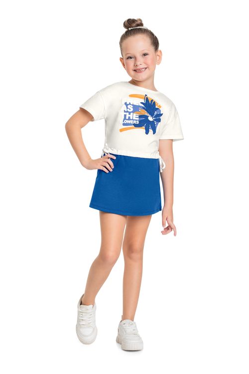 Conjunto com Blusa Cropped e Short-Saia para Menina (Off White) Bee Loop