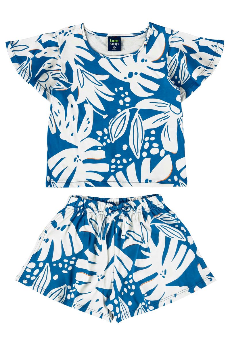 Conjunto-com-Blusa-e-Short-para-Menina-Azul-Bee-Loop