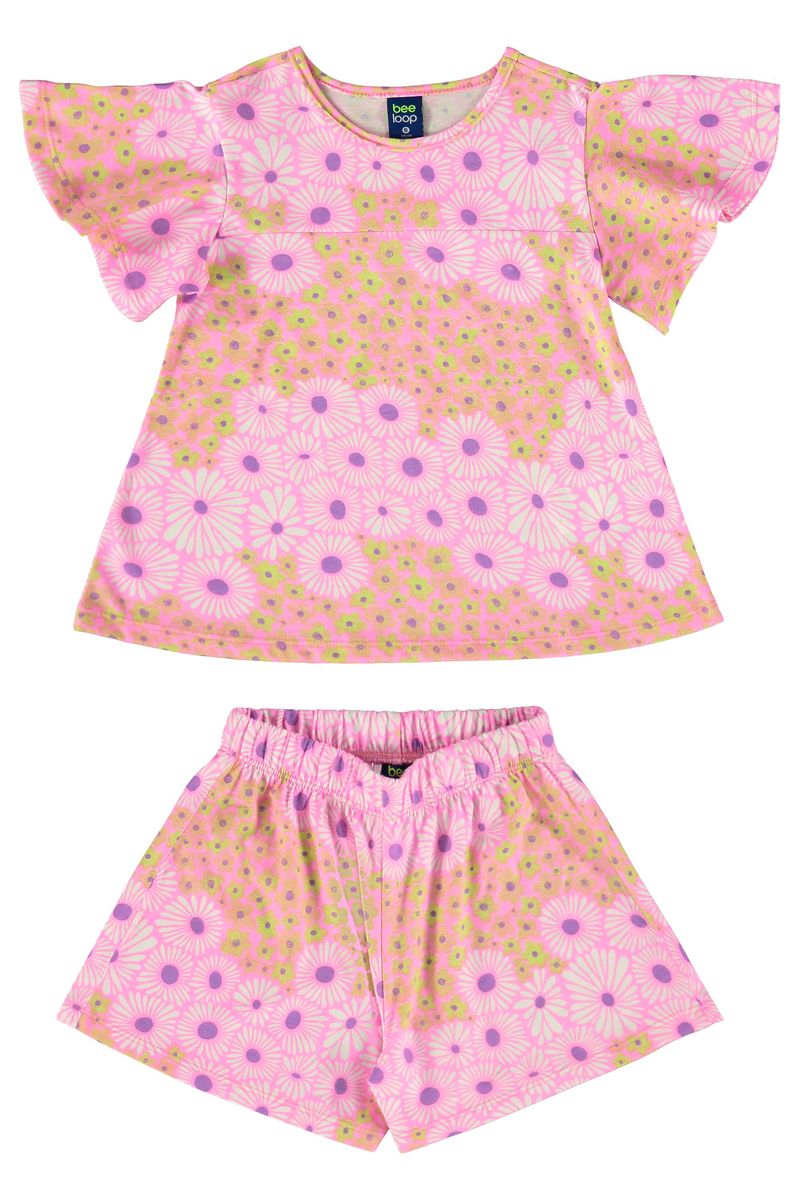 Conjunto-com-Bata-e-Short-para-Menina-Rosa-Bee-Loop