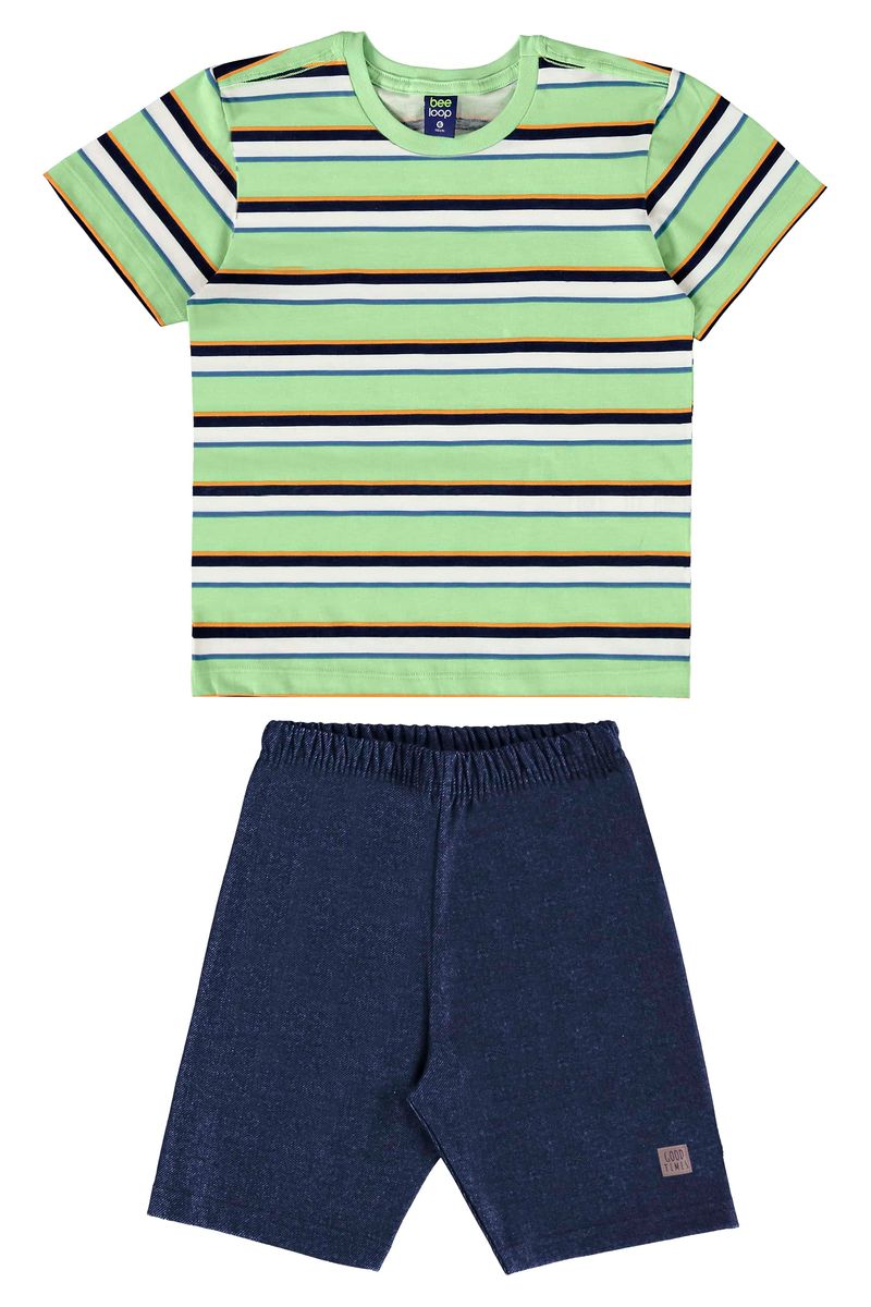 Conjunto-com-Camiseta-e-Bermuda-para-Menino-Verde-Bee-Loop
