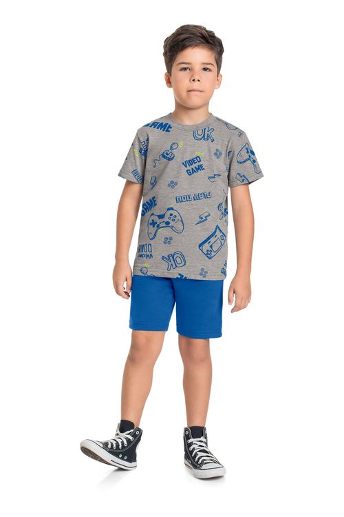 Conjunto com Camiseta e Bermuda para Menino (Cinza) Bee Loop