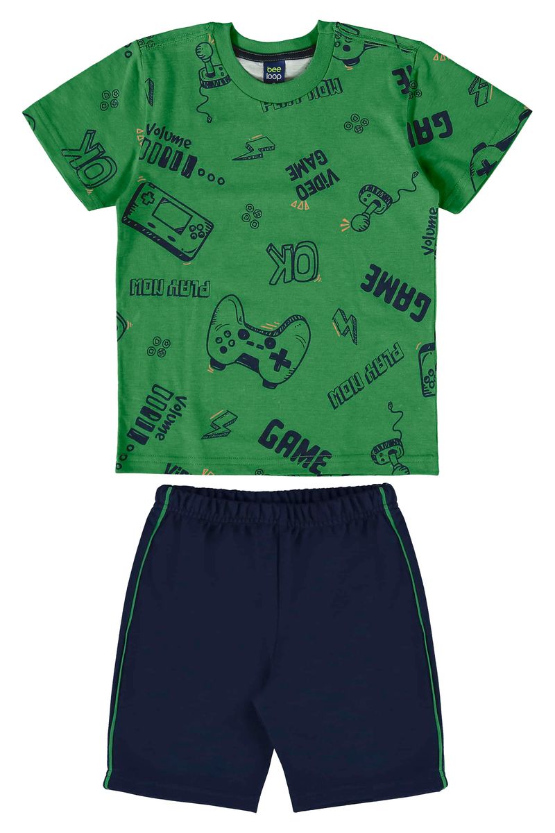 Conjunto-com-Camiseta-e-Bermuda-para-Menino-Verde-Bee-Loop