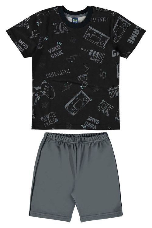 Conjunto com Camiseta e Bermuda para Menino (Preto) Guloseima
