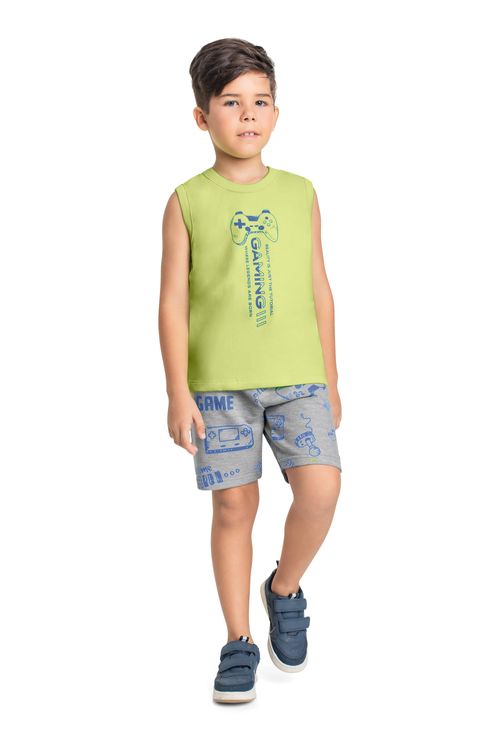 Conjunto com Regata e Bermuda para Menino (Verde) Bee Loop