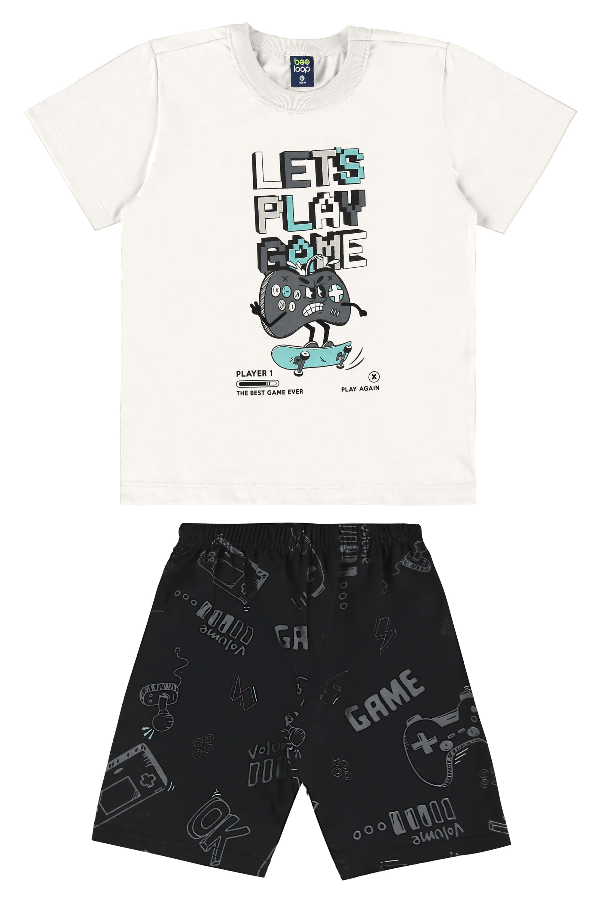 Conjunto com Camiseta e Bermuda para Menino (Off White) Bee Loop