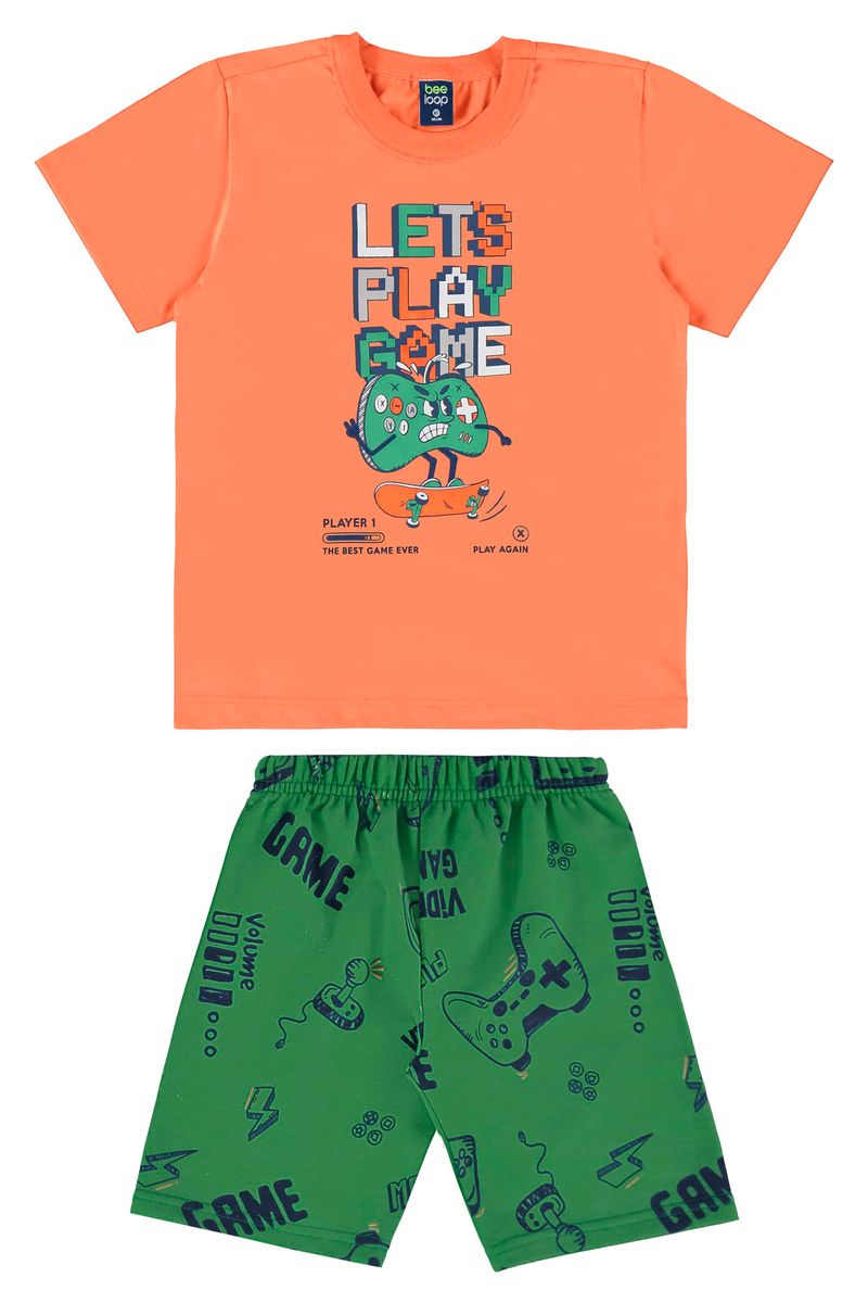 Conjunto-com-Camiseta-e-Bermuda-para-Menino-Laranja-Bee-Loop