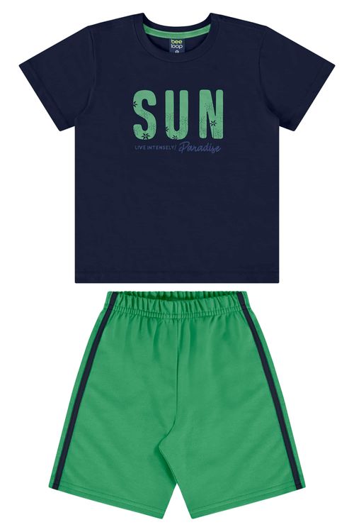 Conjunto com Camiseta e Bermuda para Menino (Azul Marinho) Bee Loop
