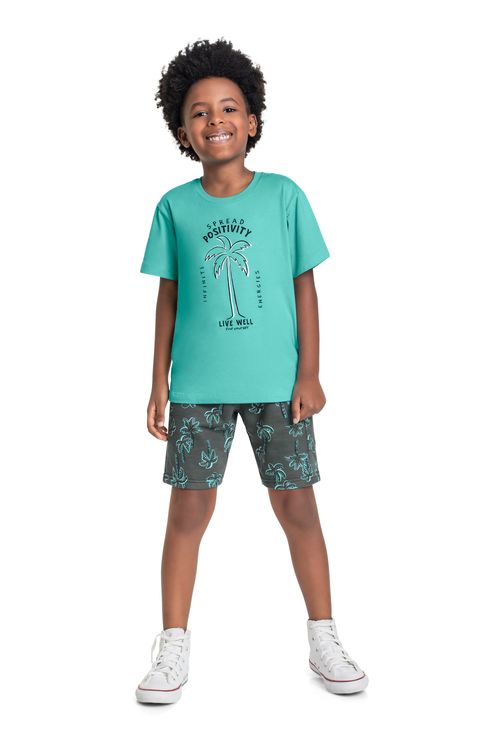 Conjunto com Camiseta e Bermuda para Menino (Azul) Bee Loop