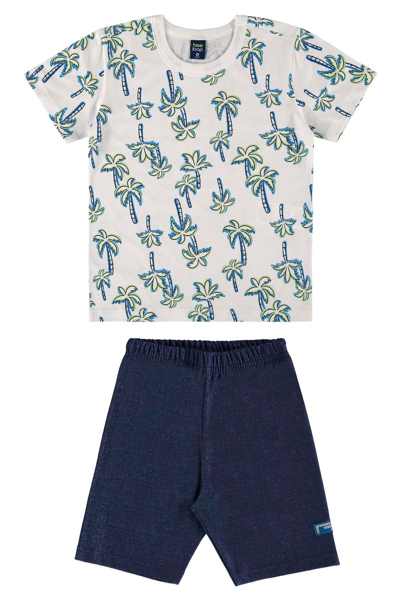 Conjunto-com-Camiseta-e-Bermuda-para-Menino-Branco-Bee-Loop