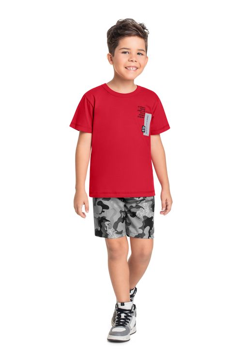 Conjunto com Camiseta e Bermuda para Menino (Vermelho) Bee Loop