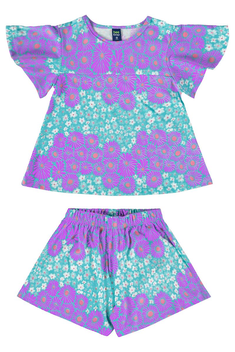 Conjunto-com-Bata-e-Short-para-Menina-Verde-Bee-Loop