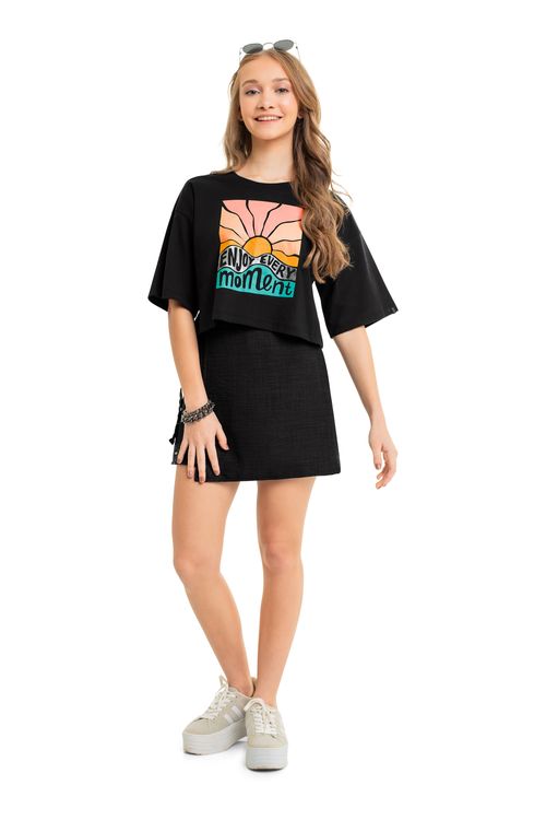 Blusa Juvenil para Menina (Preto) Gloss