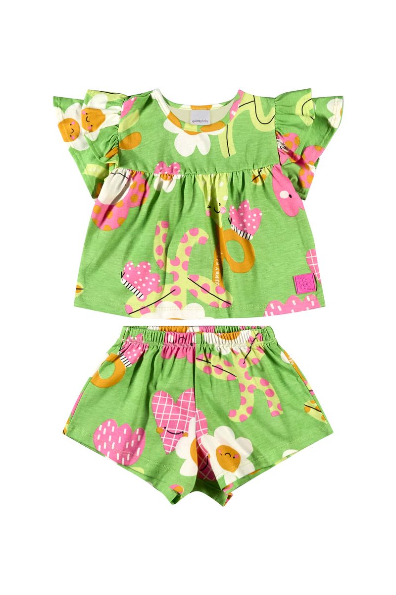 Conjunto-com-Bata-e-Short-Floral-para-Bebe-Menina-Verde