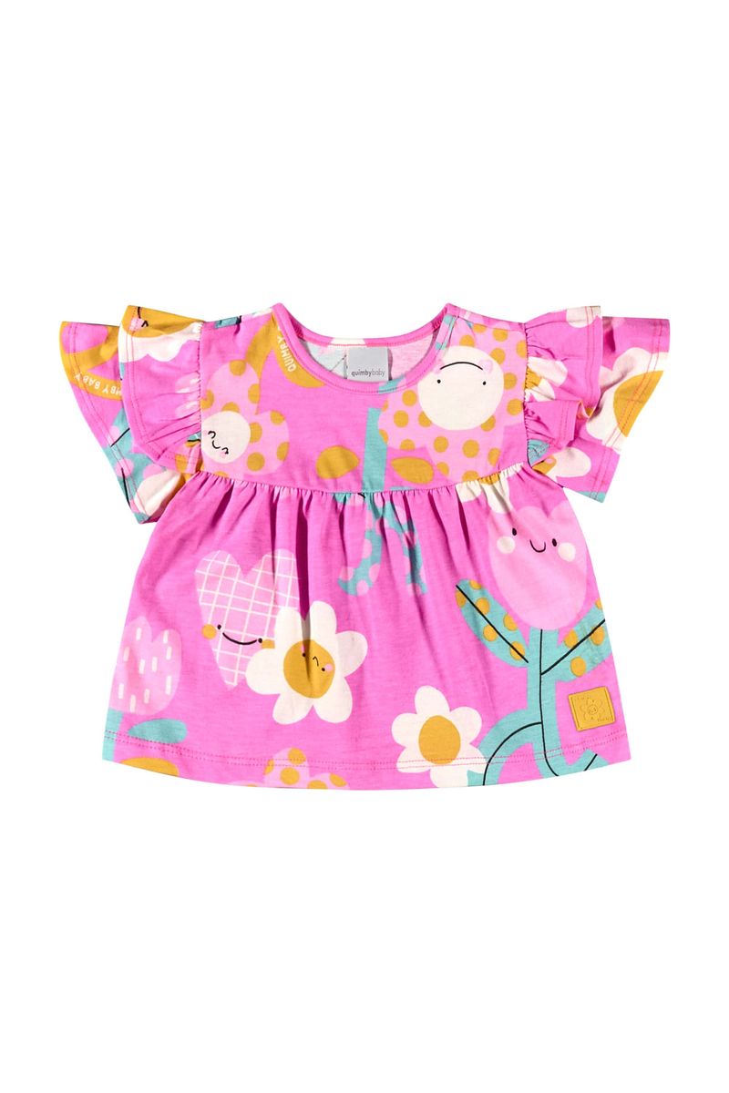 Conjunto-com-Bata-e-Short-Floral-para-Bebe-Menina-Rosa