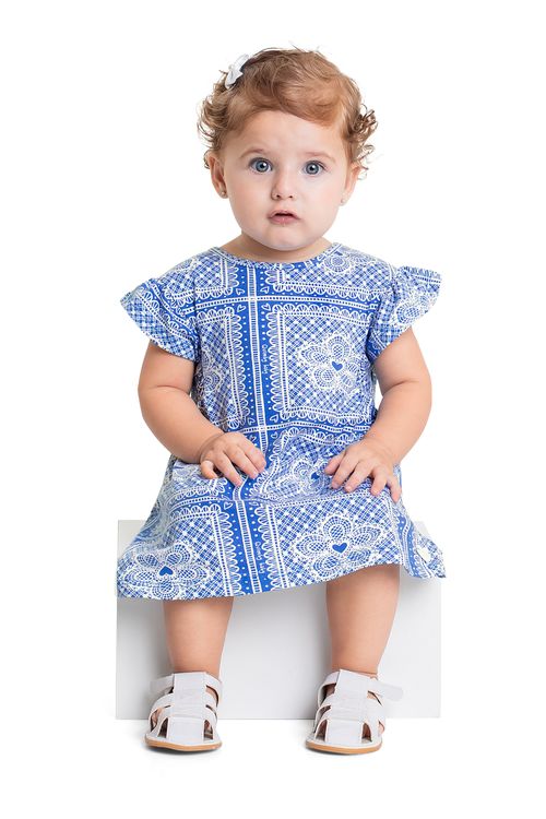 Vestido Estampado para Bebê Menina (Azul) Quimby
