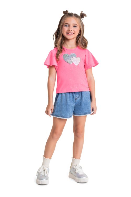Blusa Infantil com Glitter para Menina (Rosa) Quimby