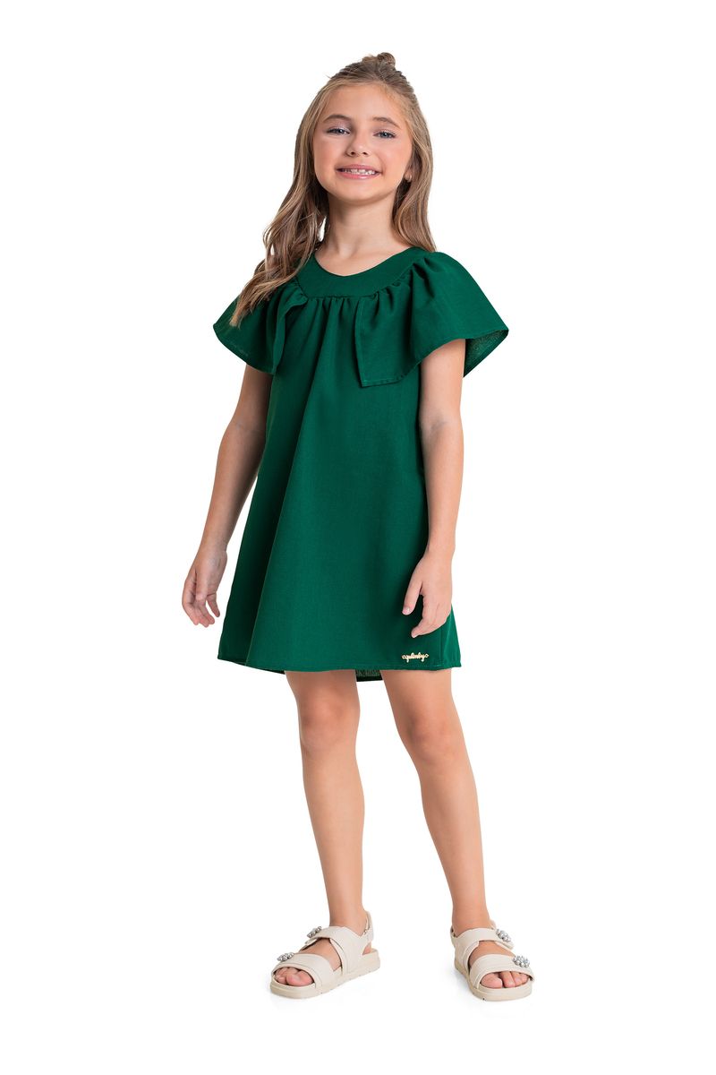 Vestido-Infantil-em-Tecido-para-Menina-Verde