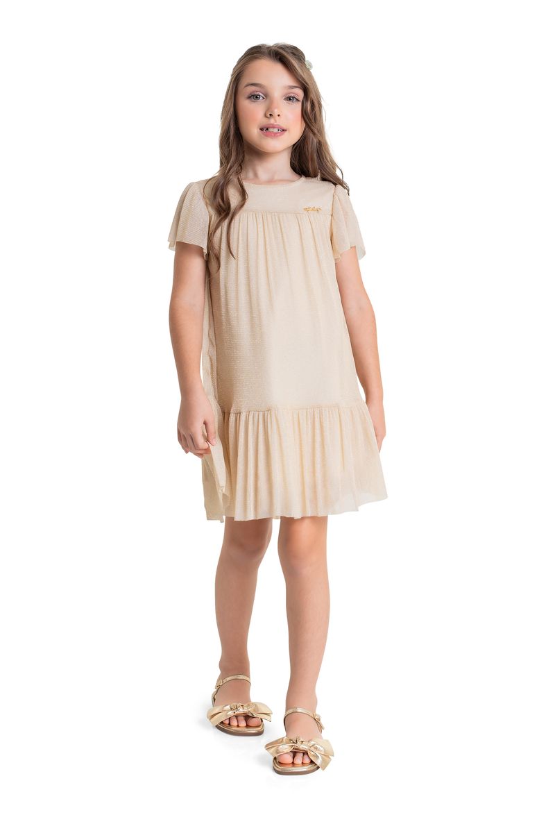 Vestido-Infantil-com-Tule-para-Menina-Bege