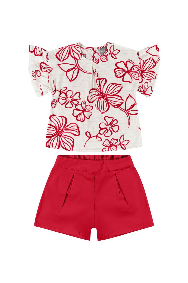 Conjunto-com-Bata-Floral-e-Short-Infantil-para-Menina-Vermelho