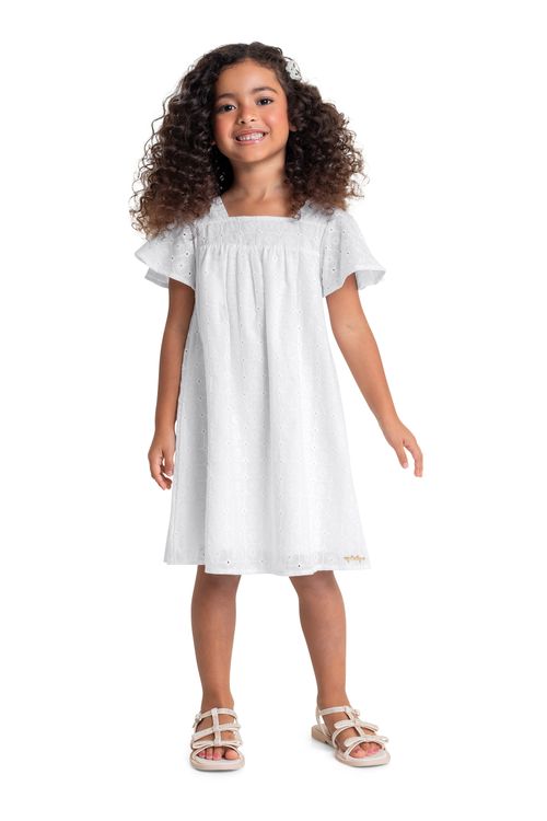 Vestido Infantil em Laise para Menina (Branco) Quimby