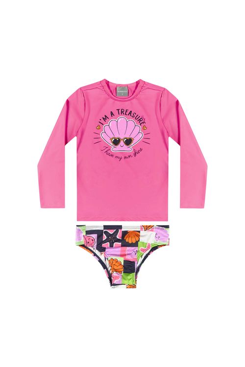 Biquíni Manga Longa para Menina com FPS +50 (Rosa Pink) Quimby