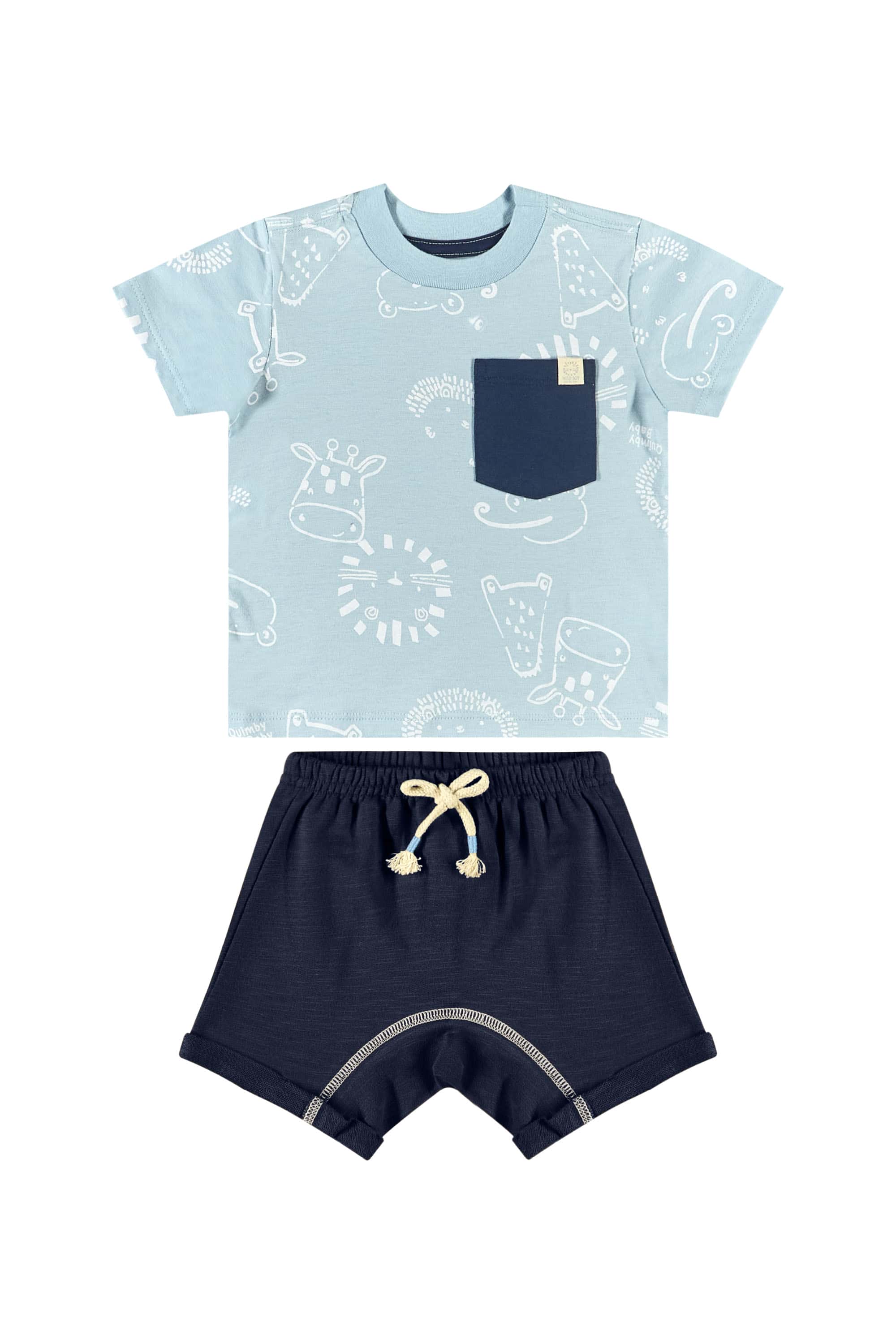 Conjunto com Camiseta e Short em Moletom para Bebê Menino (Azul) Quimby