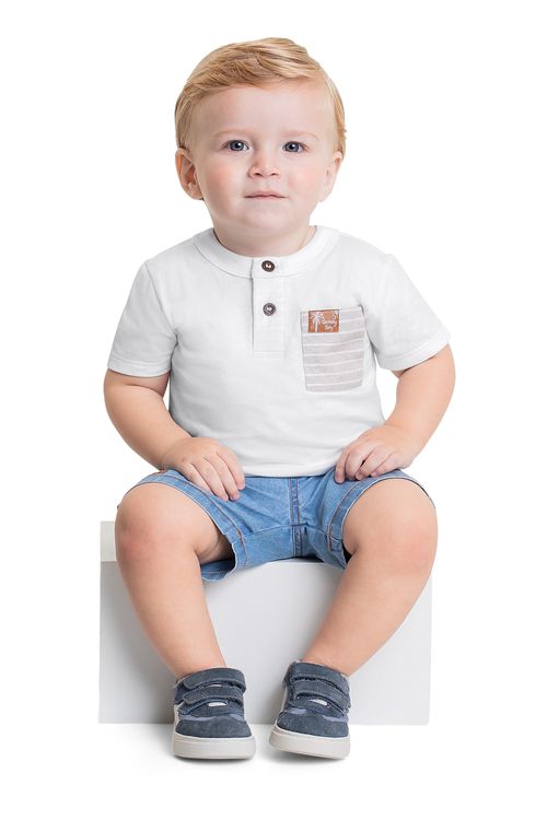 Camisa Portuguesa para Bebê Menino (Branco) Quimby