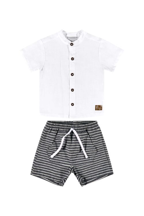 Conjunto com Camisa e Bermuda para Bebê Menino (Branco) Quimby