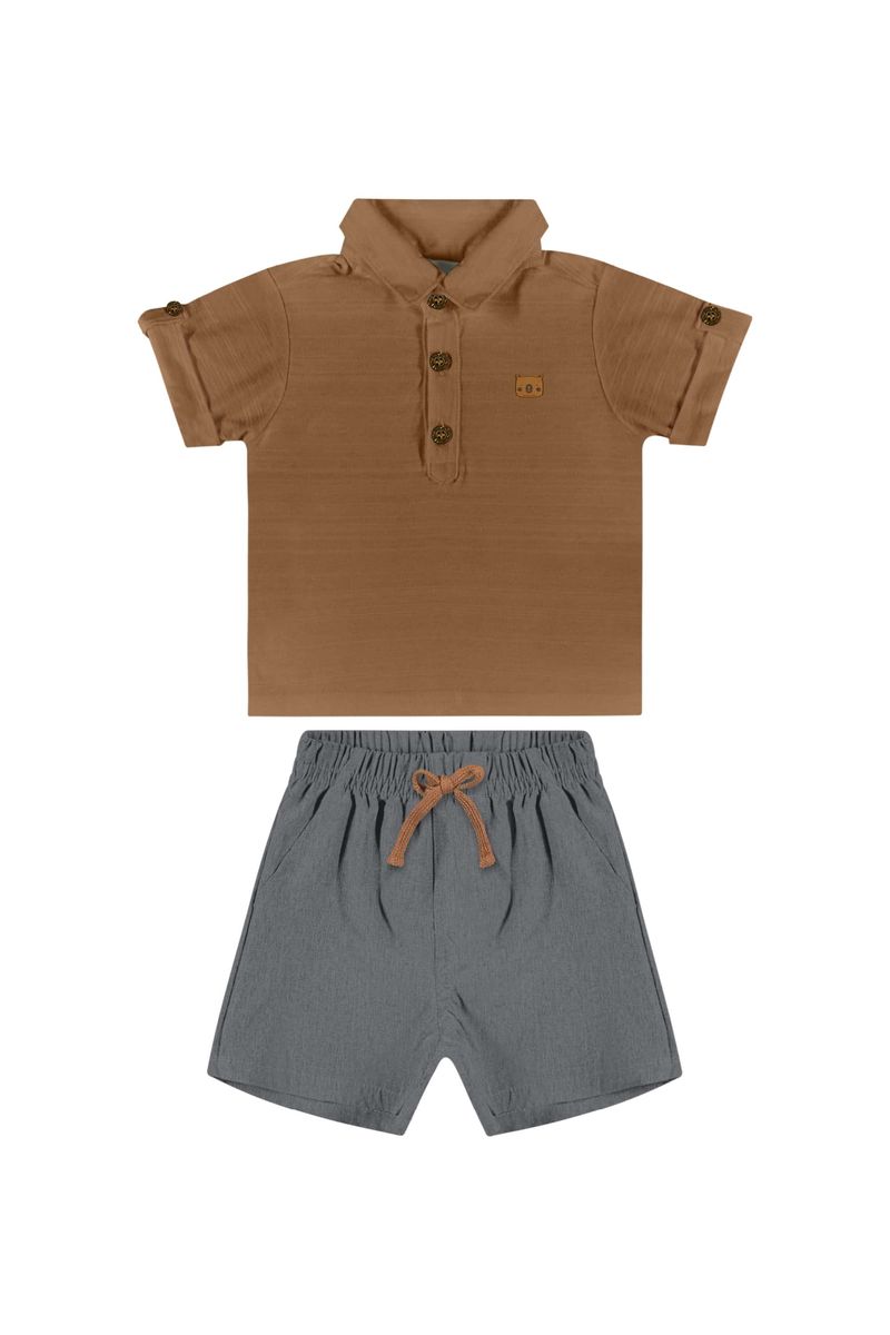 Conjunto-com-Camisa-Polo-e-Bermuda-para-Bebe-Menino-Marrom