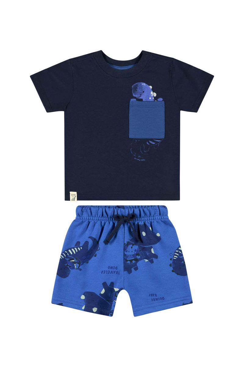Conjunto-com-Camiseta-e-Bermuda-de-Dinossauro-para-Bebe-Menino-Azul-Marinho