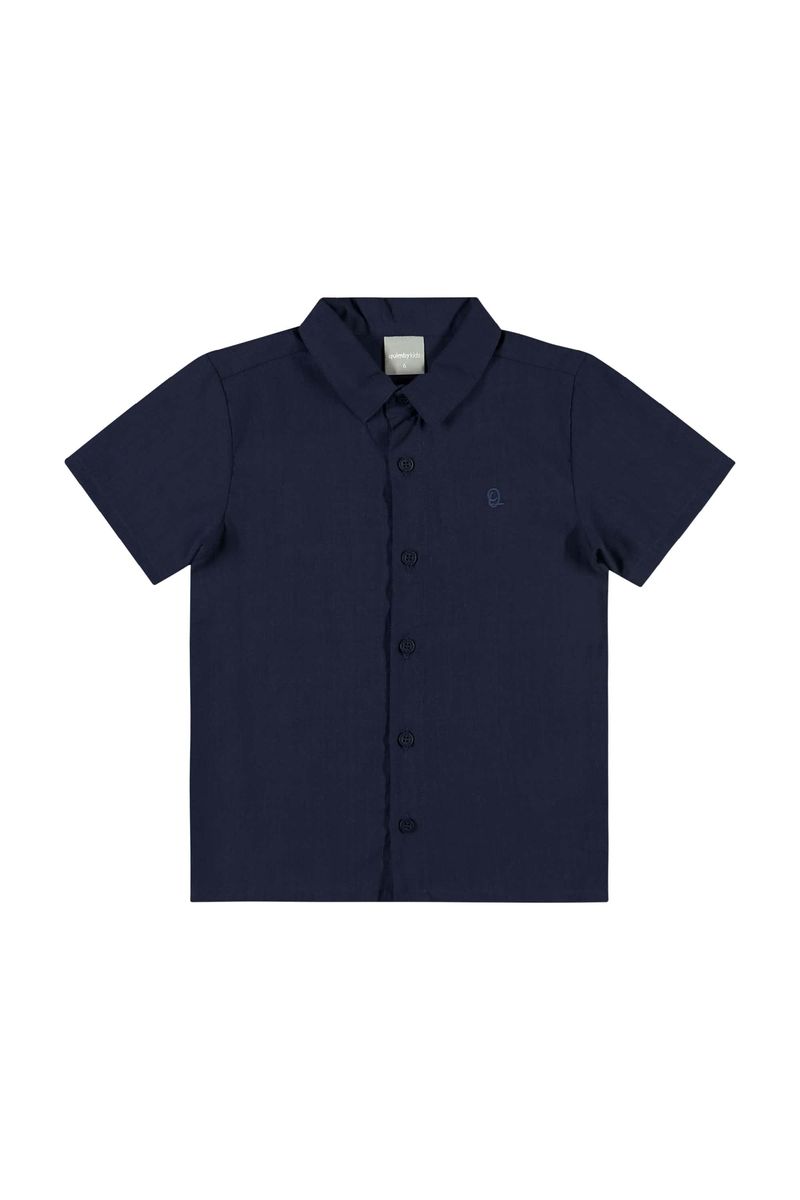 Conjunto-Infantil-com-Camisa-em-Tecido-e-Bermuda-para-Menino-Azul-Marinho