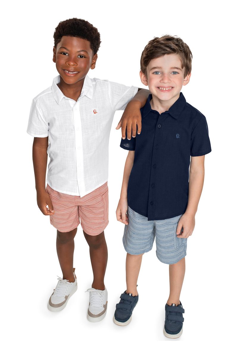 Conjunto-Infantil-com-Camisa-em-Tecido-e-Bermuda-para-Menino-Azul-Marinho