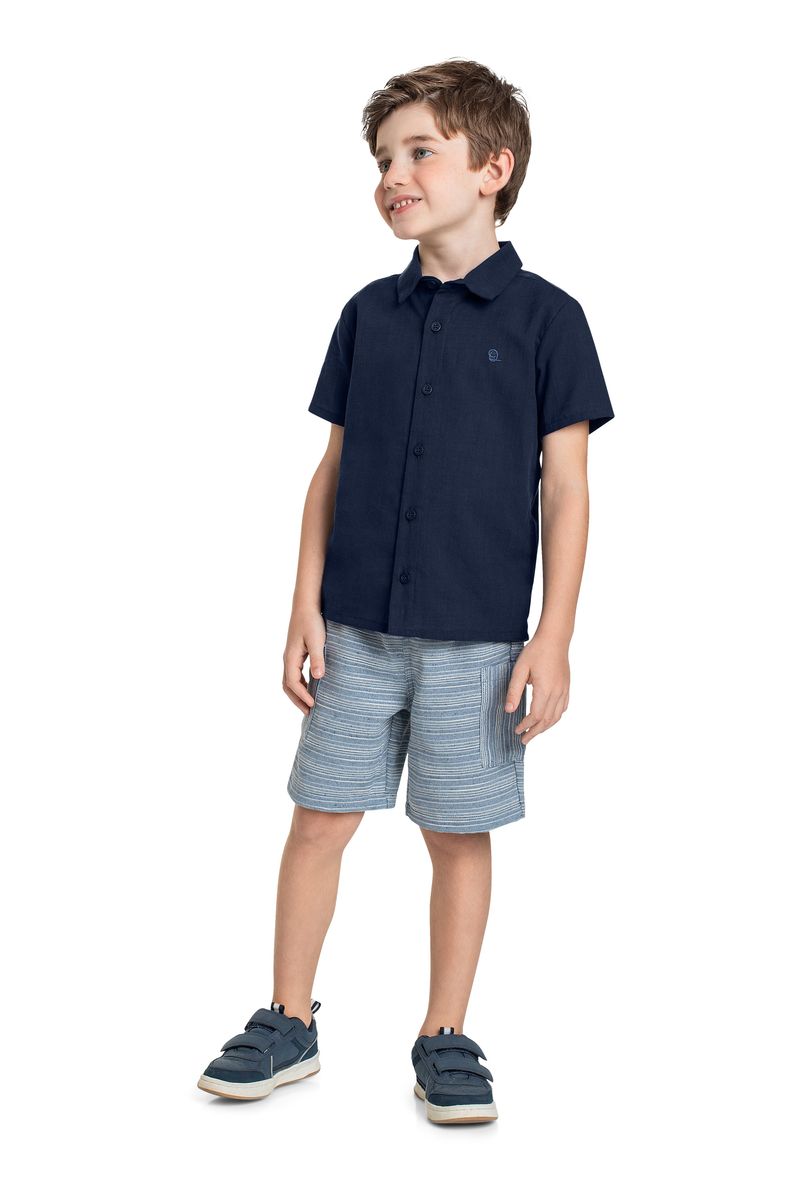 Conjunto-Infantil-com-Camisa-em-Tecido-e-Bermuda-para-Menino-Azul-Marinho