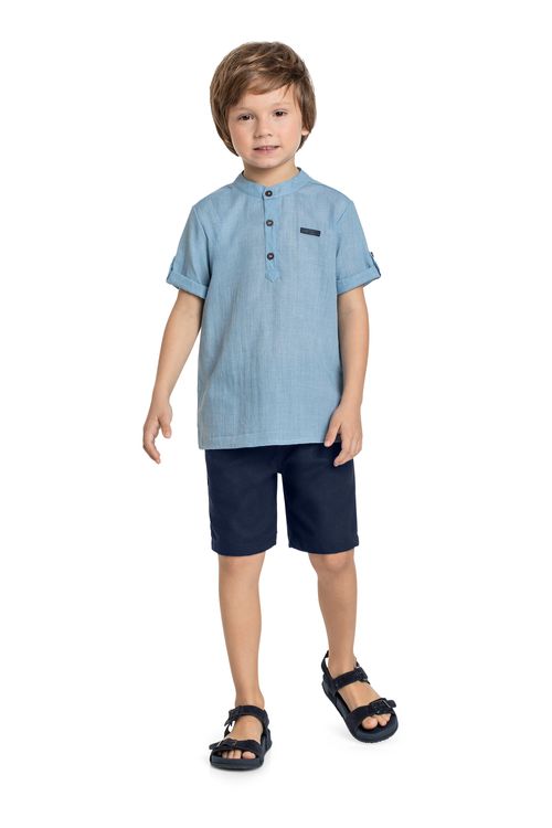 Conjunto Infantil com Bata e Bermuda para Menino (Azul) Quimby