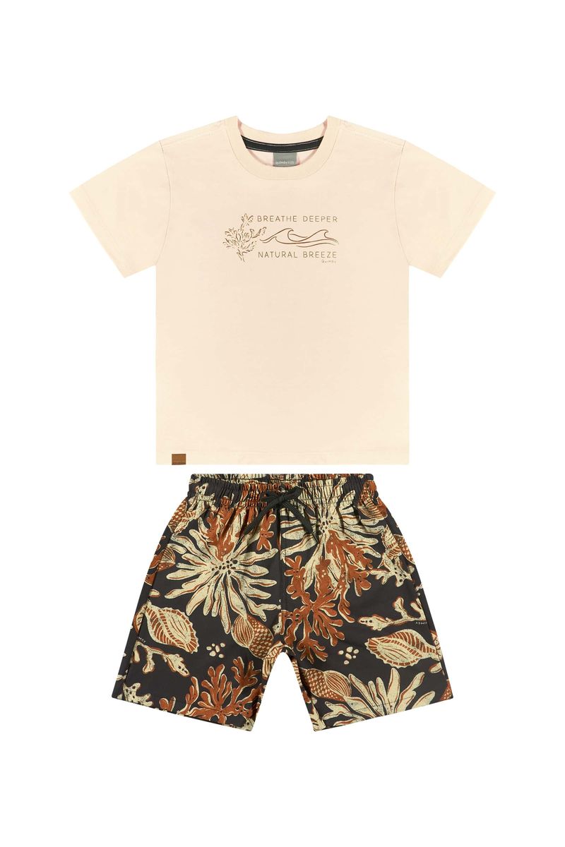 Conjunto-Infantil-com-Camiseta-e-Bermuda-para-Menino-Bege