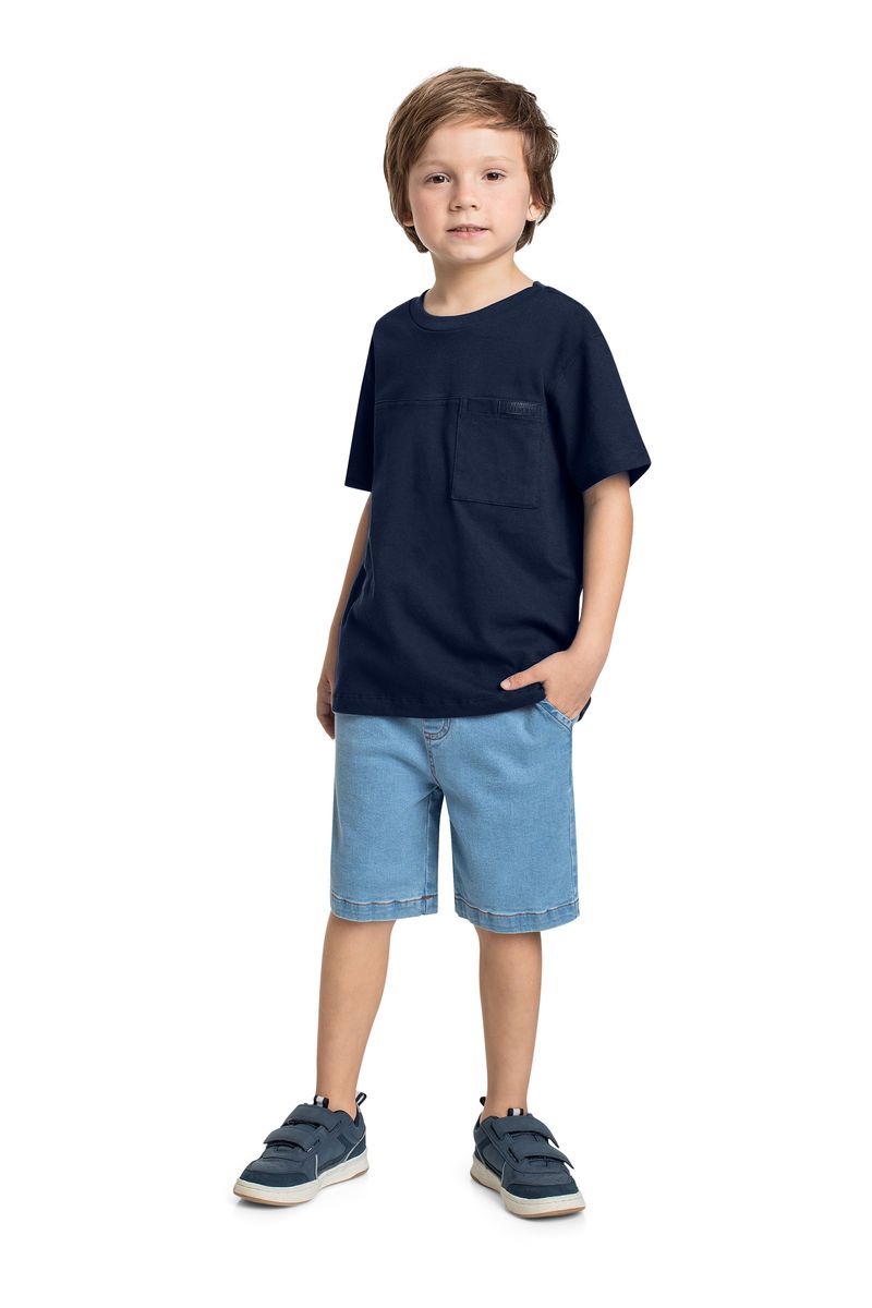Conjunto-Infantil-com-Camiseta-e-Bermuda-Jeans-para-Menino-Azul-Marinho