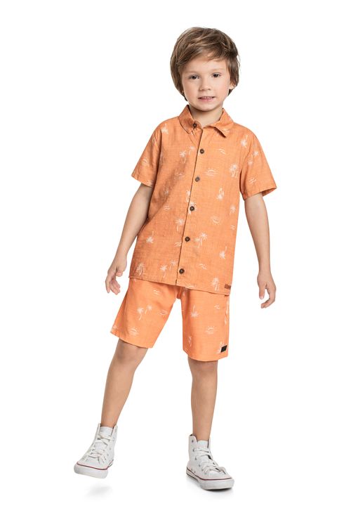 Camisa de Algodão Infantil para Menino (Marrom) Quimby