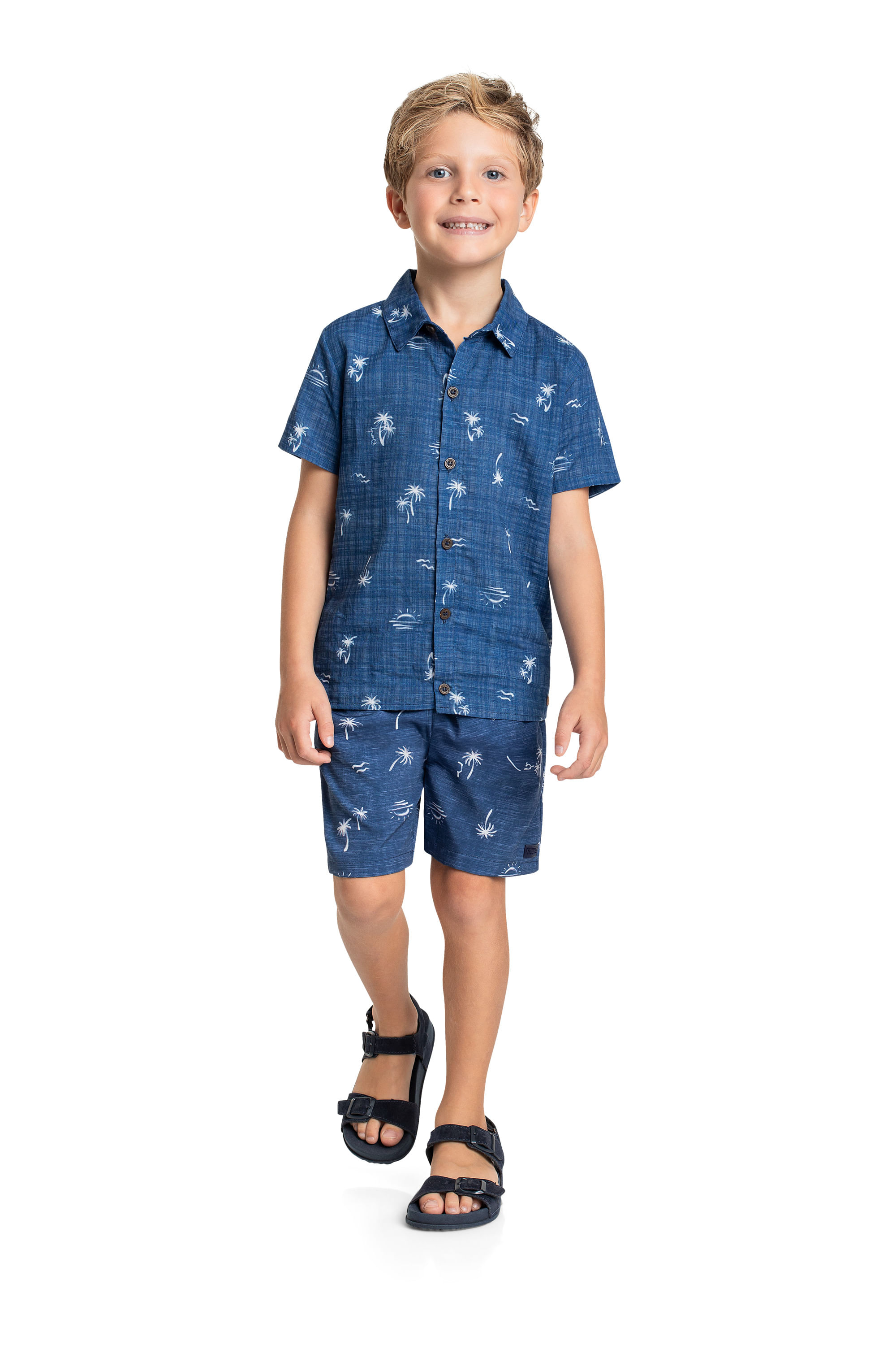 Camisa de Algodão Infantil para Menino (Azul) Quimby