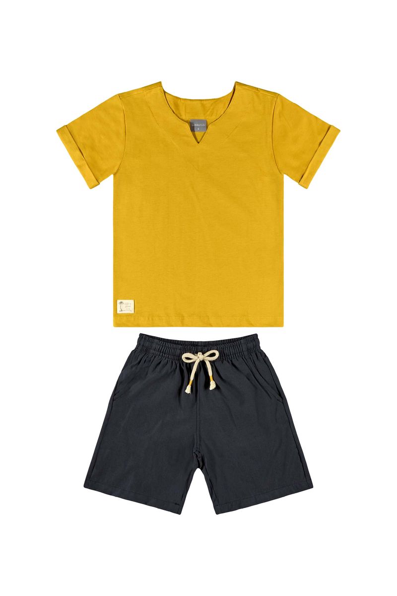 Conjunto-Infantil-com-Camiseta-e-Bermuda-para-Menino-Amarelo
