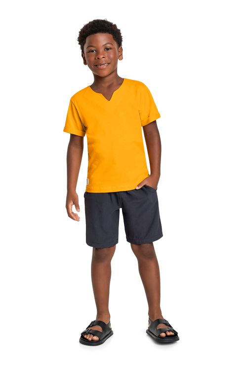 Conjunto Infantil com Camiseta e Bermuda para Menino (Amarelo) Quimby