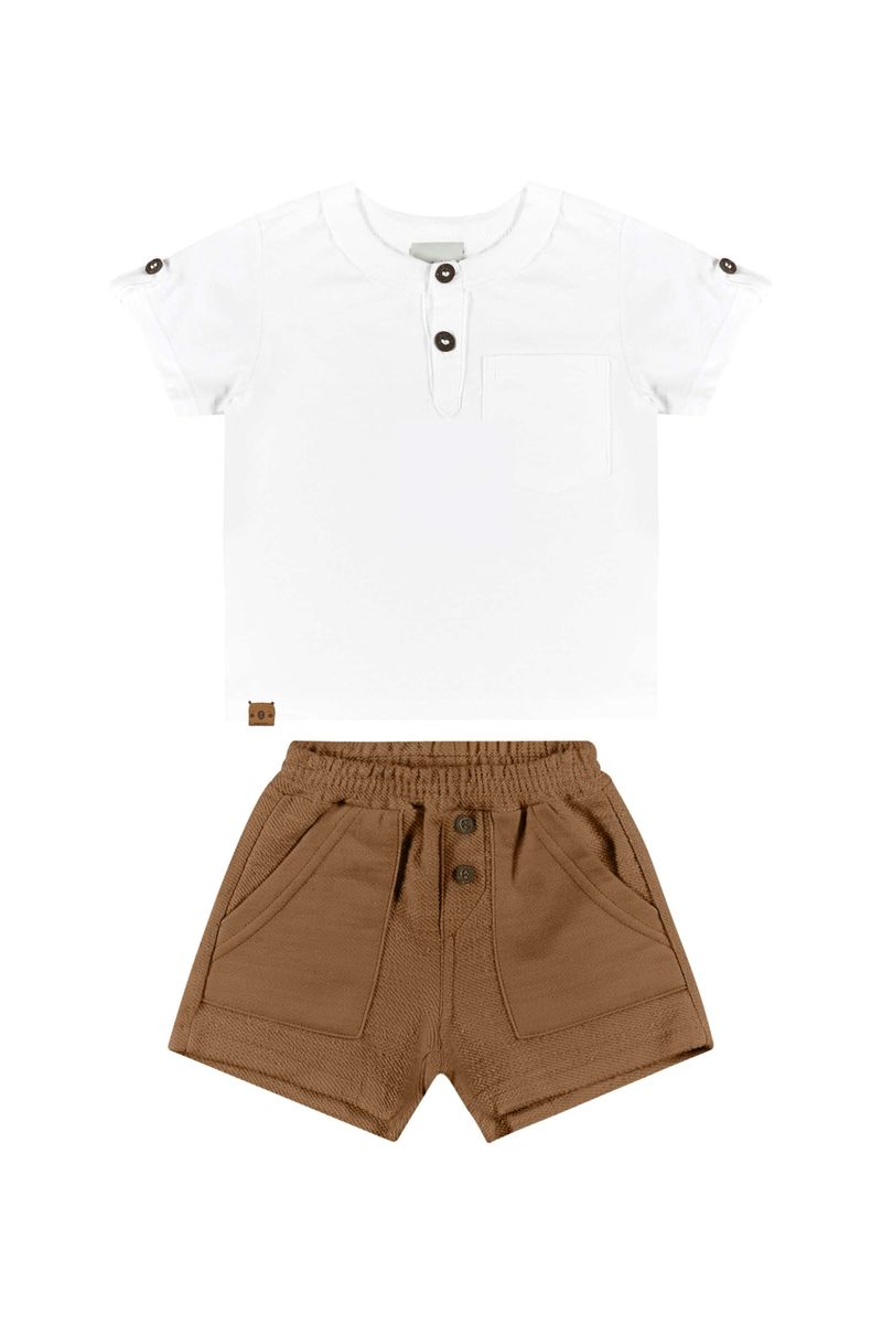 Conjunto-com-Camiseta-e-Bermuda-para-Bebe-Menino-Branco