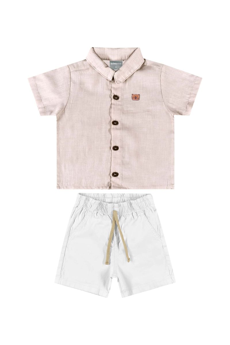 Conjunto-com-Camisa-e-Bermuda-para-Bebe-Menino-Bege