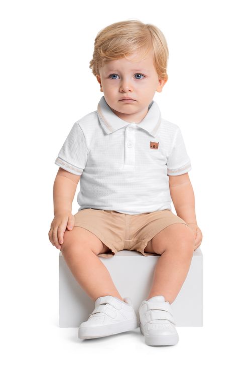 Conjunto com Camisa Polo e Bermuda para Bebê Menino (Branco) Quimby