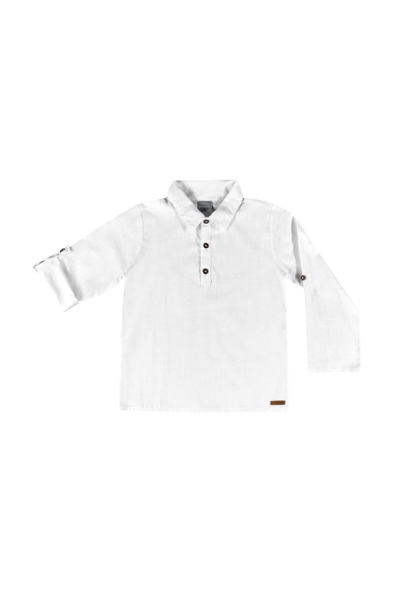 Camisa-Manga-Longa-Infantil-em-Tecido-para-Menino-Branco