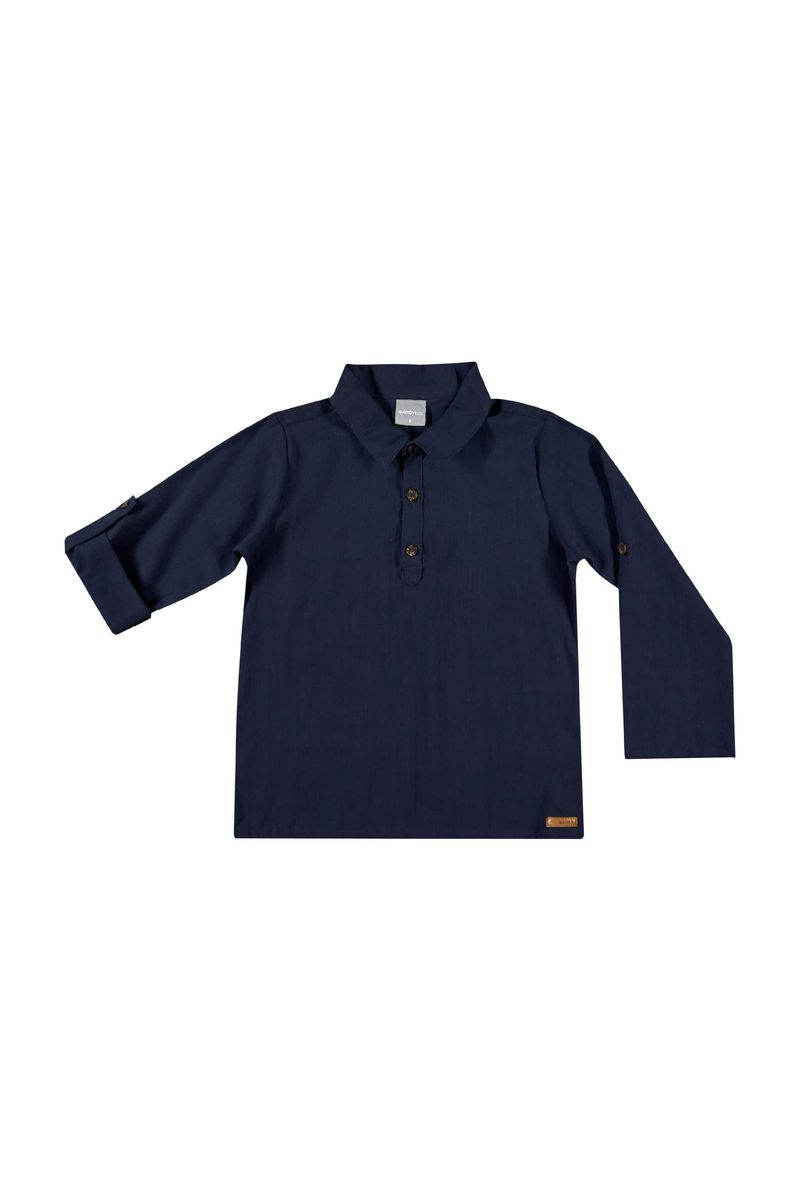 Camisa-Manga-Longa-Infantil-em-Tecido-para-Menino-Azul-Marinho