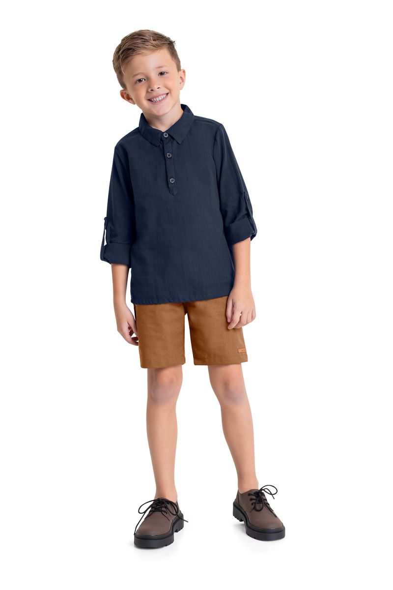 Camisa-Manga-Longa-Infantil-em-Tecido-para-Menino-Azul-Marinho-Quimby