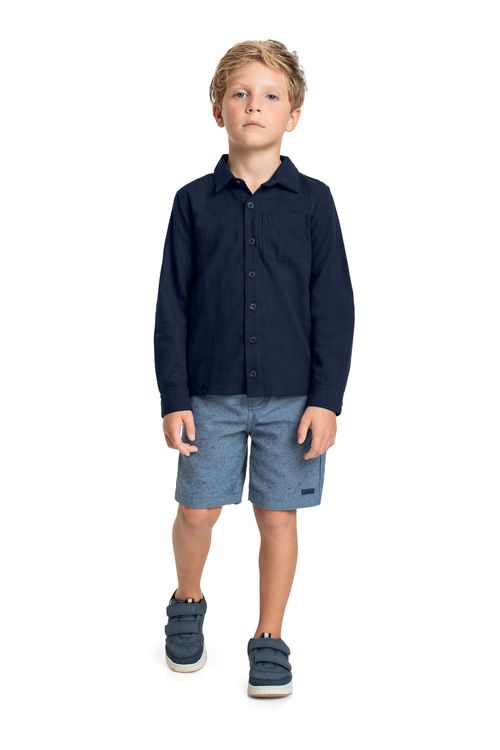 Conjunto Infantil com Camisa e Bermuda para Menino (Azul Marinho) Quimby