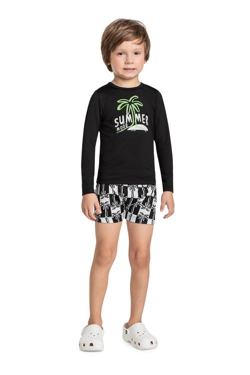 Conjunto Infantil com Camiseta e Sunga com FPS +50 para Menino (Preto) Quimby